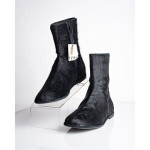 Zara Womens Leather Zip Ankle Boots Fur Skin Black US 9 EU 40 New 1102/410